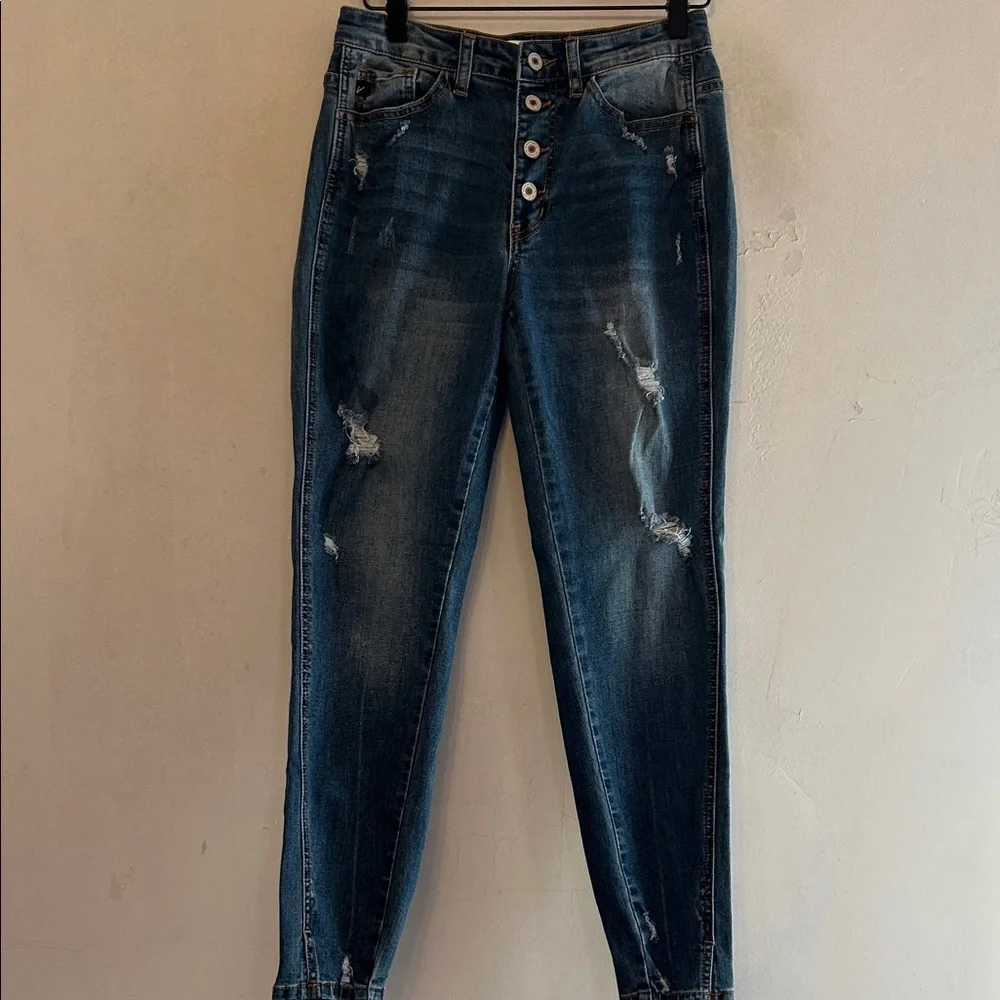 Kan Can Distressed Button fly skinny jeans Size 27 EUC - Picture 2 of 9